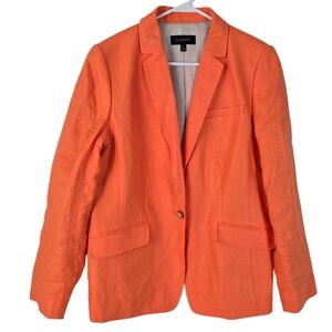 Talbots Orange Single Button Linen Blazer Size 14 Lightweight Careerwear